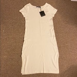 Leimere White Cashmere Side-Slit T-Shirt Dress